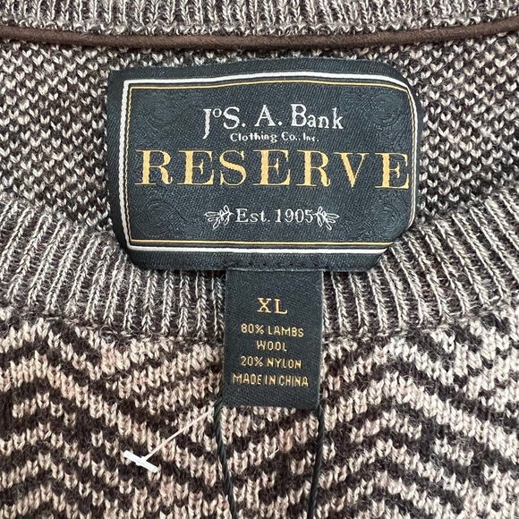 Jos A. Bank NWT Reserve Collection Lambs Wool Geometric Sweater, Brown/Tan, XL - Picture 5 of 7